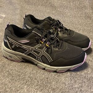 Asics Black Sneakers with Lavender and Yellow Accents - Women's